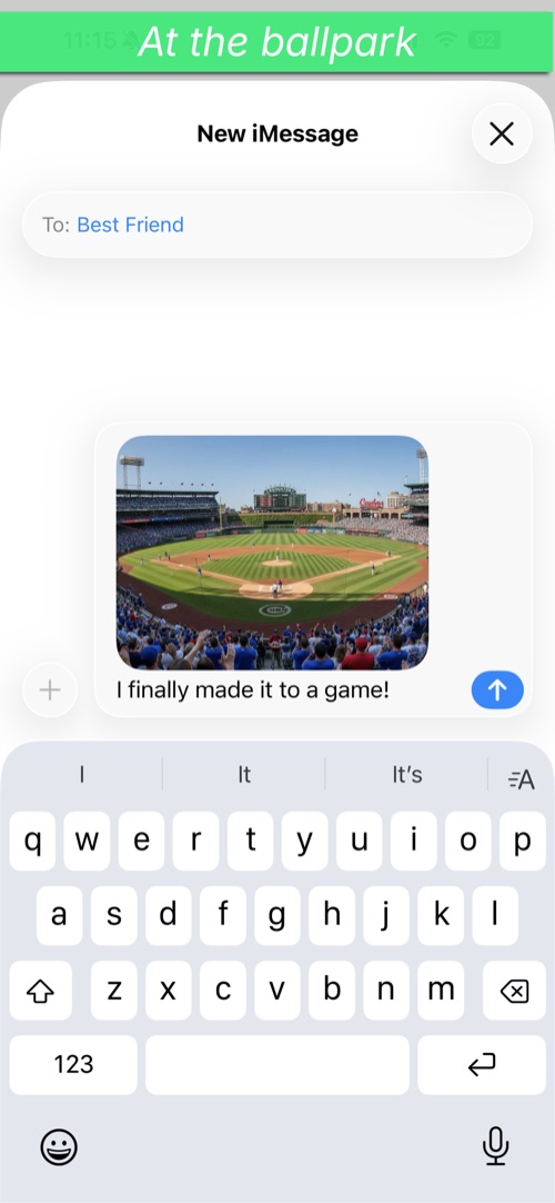 Sending a photo from the ballpark via iMessage
